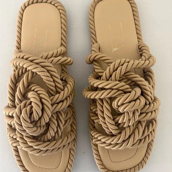 Zara Beige Rope Knot Slide Sandals - Picture 2 of 6